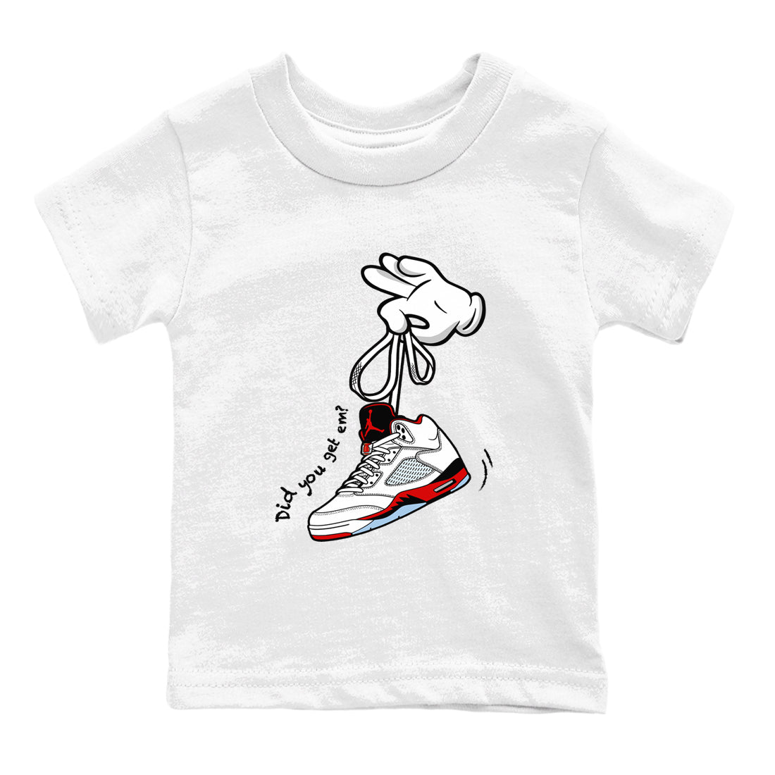Sneaker match tees – Sneaker Tees To Match Air Jordan 5 Fire Red Shoes – Cartoon Hands Kids T-Shirt White 2