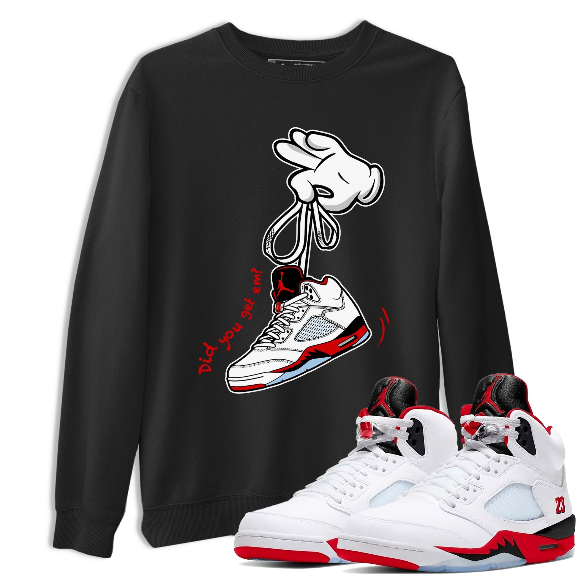 Sneaker match tees – Sneaker Tees To Match Air Jordan 5 Fire Red Shoes – Cartoon Hands Tee Black 1