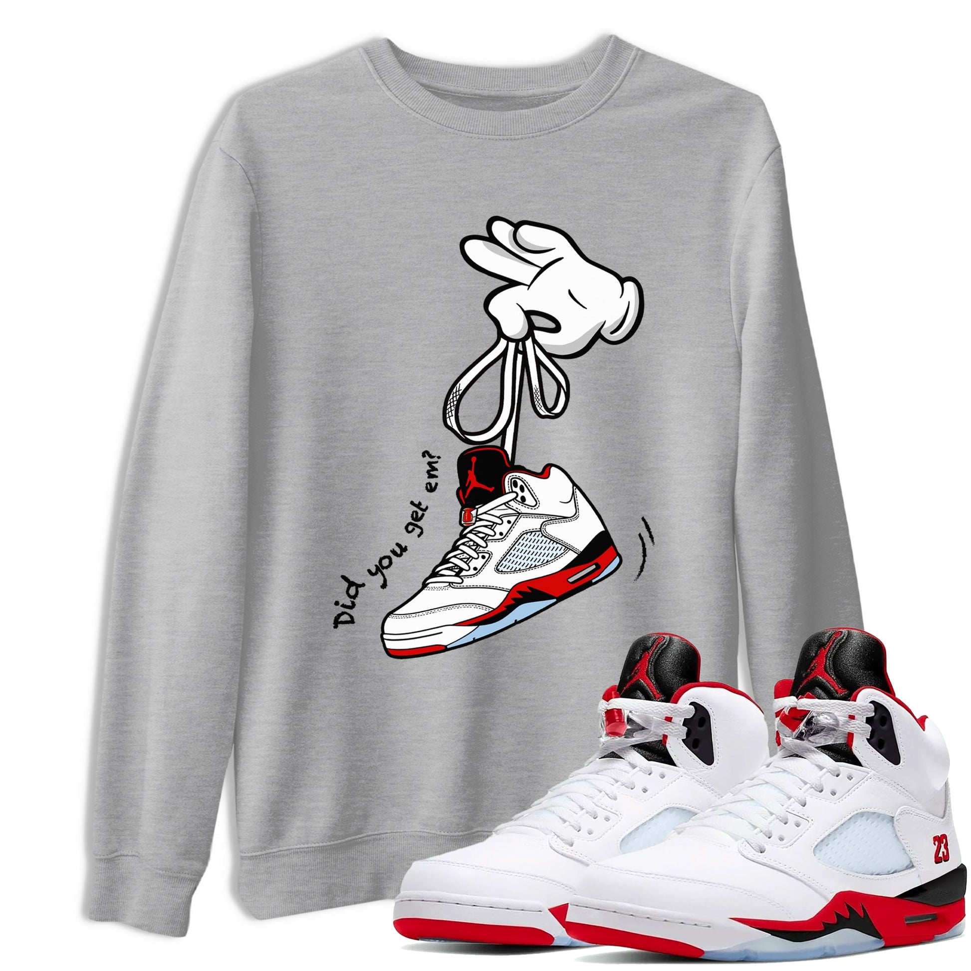 Sneaker match tees – Sneaker Tees To Match Air Jordan 5 Fire Red Shoes – Cartoon Hands Tee Heather Grey 1