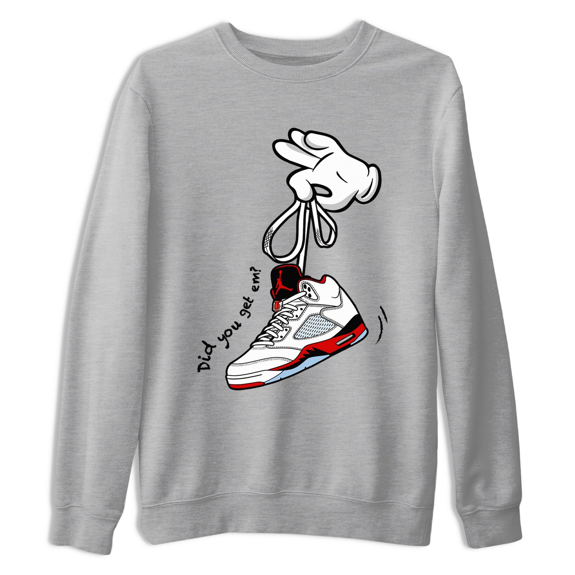 Sneaker match tees – Sneaker Tees To Match Air Jordan 5 Fire Red Shoes – Cartoon Hands Tee Heather Grey 2