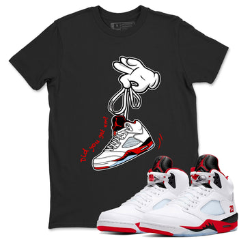 Sneaker match tees – Sneaker Tees To Match Air Jordan 5 Fire Red Shoes – Cartoon Hands Tee Black 1
