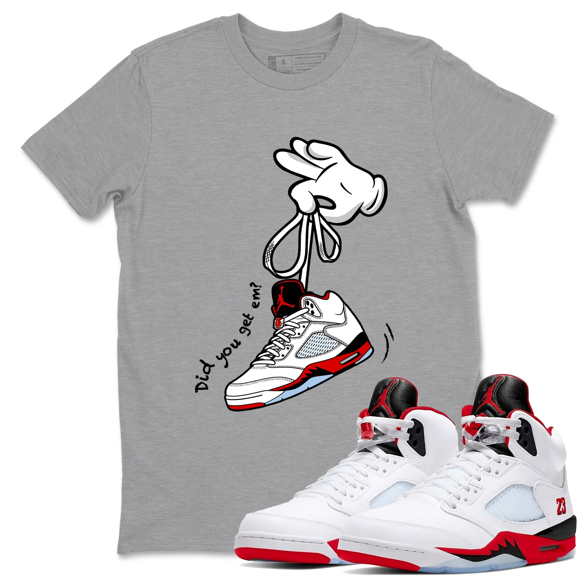 Sneaker match tees – Sneaker Tees To Match Air Jordan 5 Fire Red Shoes – Cartoon Hands Tee Heather Grey 1