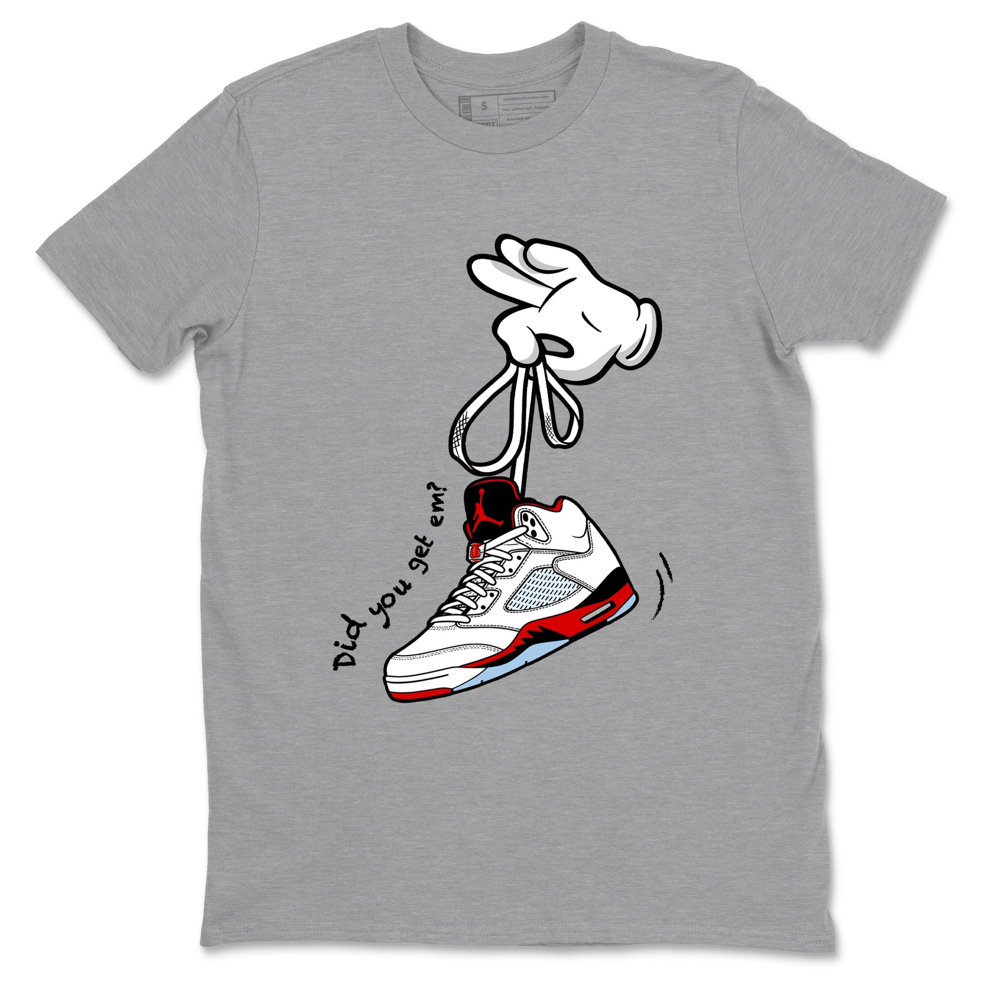 Sneaker match tees – Sneaker Tees To Match Air Jordan 5 Fire Red Shoes – Cartoon Hands Tee Heather Grey 2