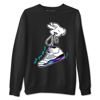 Cartoon Hands sneaker match t-shirt styled to complete your fit with the Air Jordan 5 Grape sneakers, shown in Black 2.