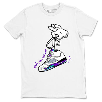 Cartoon Hands sneaker match t-shirt styled to complete your fit with the Air Jordan 5 Grape sneakers, shown in White 2.