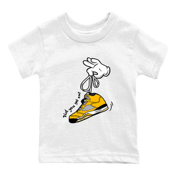 Cartoon Hands baby and kids t-shirt crafted for little sneakerheads to shine with the Air Jordan 5 Tokyo sneakers, displayed in White 2.