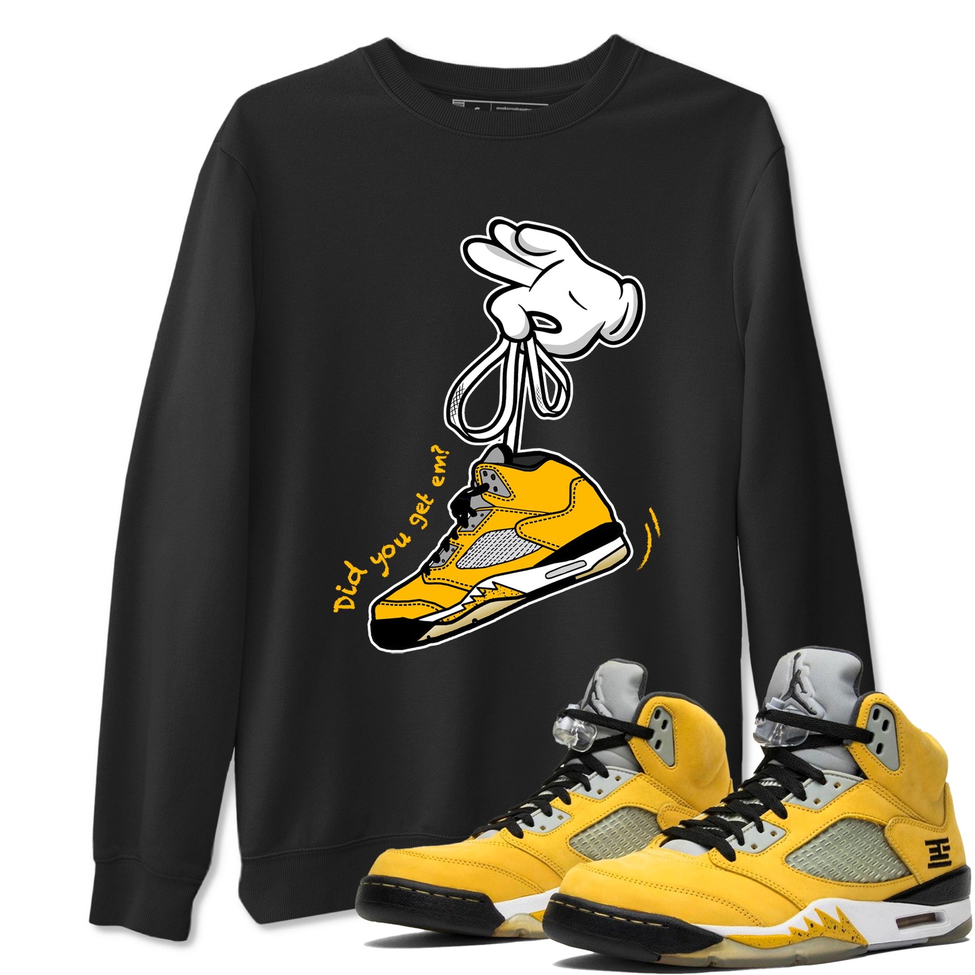 Cartoon Hands sneaker match t-shirt styled to complete your fit with the Air Jordan 5 Tokyo sneakers, shown in Black 1.