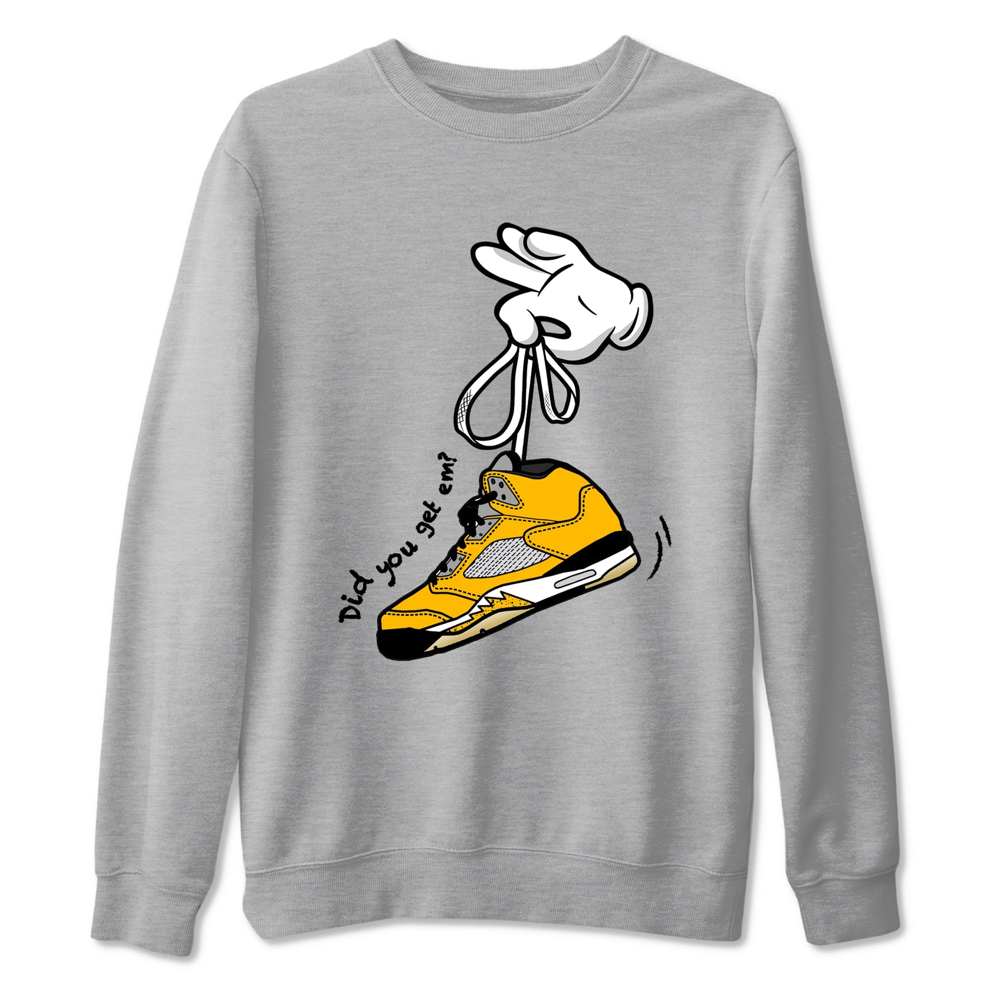 Cartoon Hands sneaker match t-shirt styled to complete your fit with the Air Jordan 5 Tokyo sneakers, shown in Heather Grey 2.