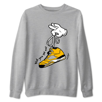 Cartoon Hands sneaker match t-shirt styled to complete your fit with the Air Jordan 5 Tokyo sneakers, shown in Heather Grey 2.