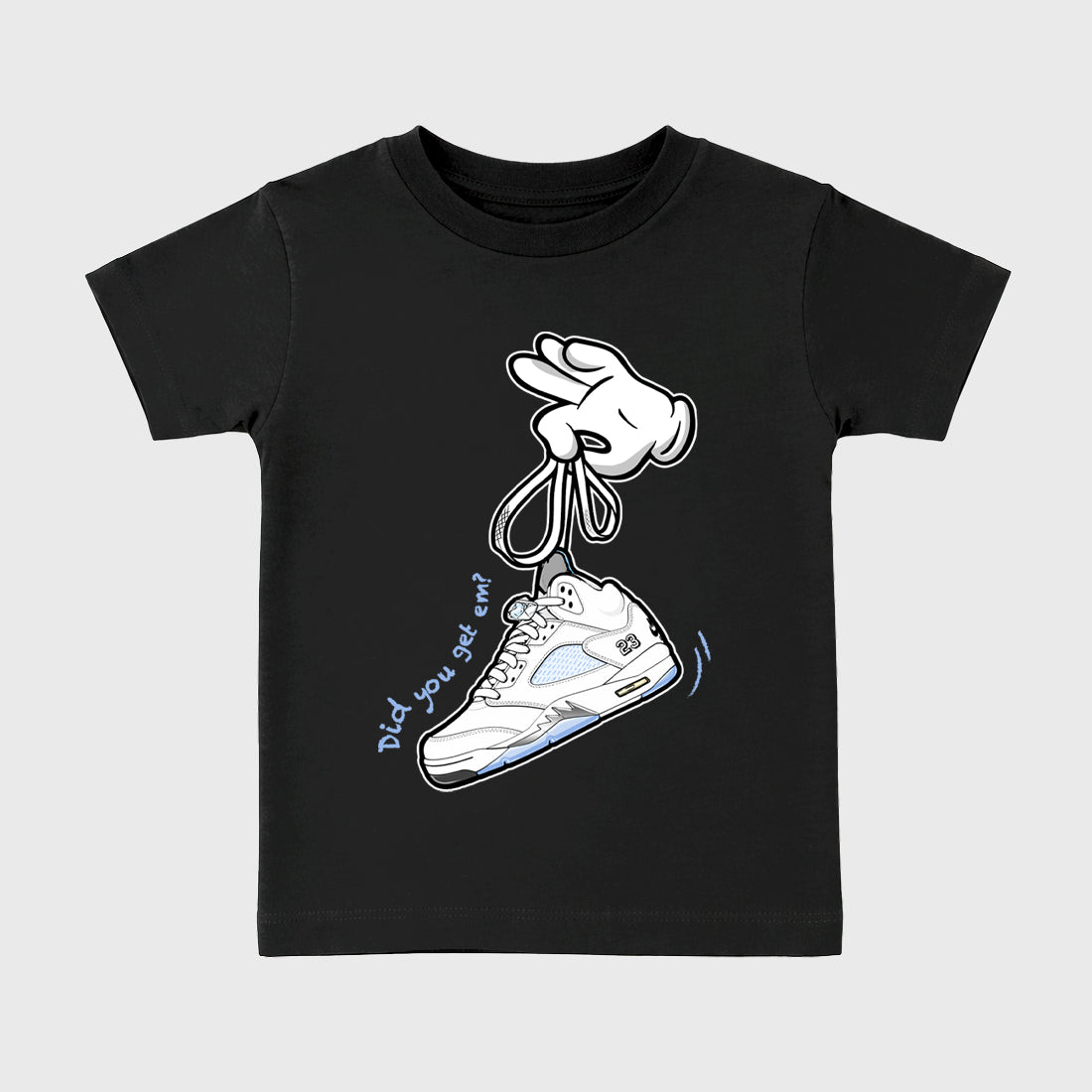 Sneaker match tees – Sneaker Tees To Match Air Jordan 5 White Metallic Shoes – Cartoon Hands Kids T-Shirt Black 2