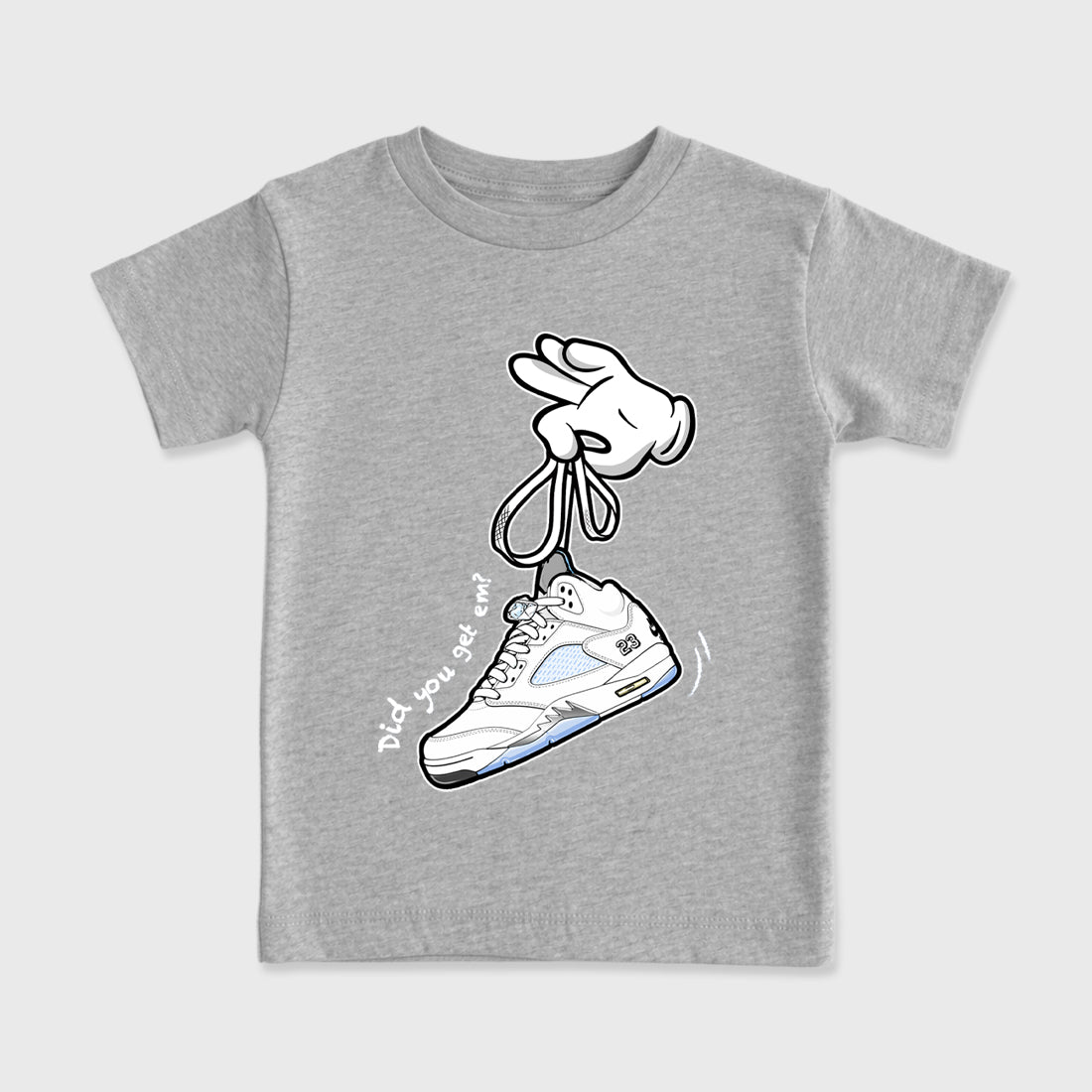 Sneaker match tees – Sneaker Tees To Match Air Jordan 5 White Metallic Shoes – Cartoon Hands Kids T-Shirt Heather Grey 2