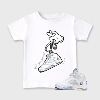 Sneaker match tees – Sneaker Tees To Match Air Jordan 5 White Metallic Shoes – Cartoon Hands Kids T-Shirt White 1
