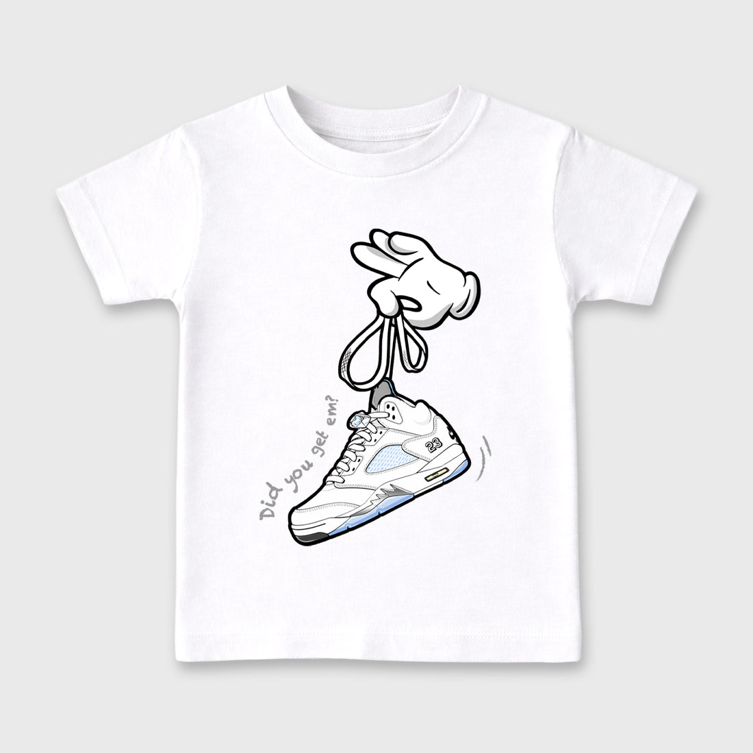Sneaker match tees – Sneaker Tees To Match Air Jordan 5 White Metallic Shoes – Cartoon Hands Kids T-Shirt White 2