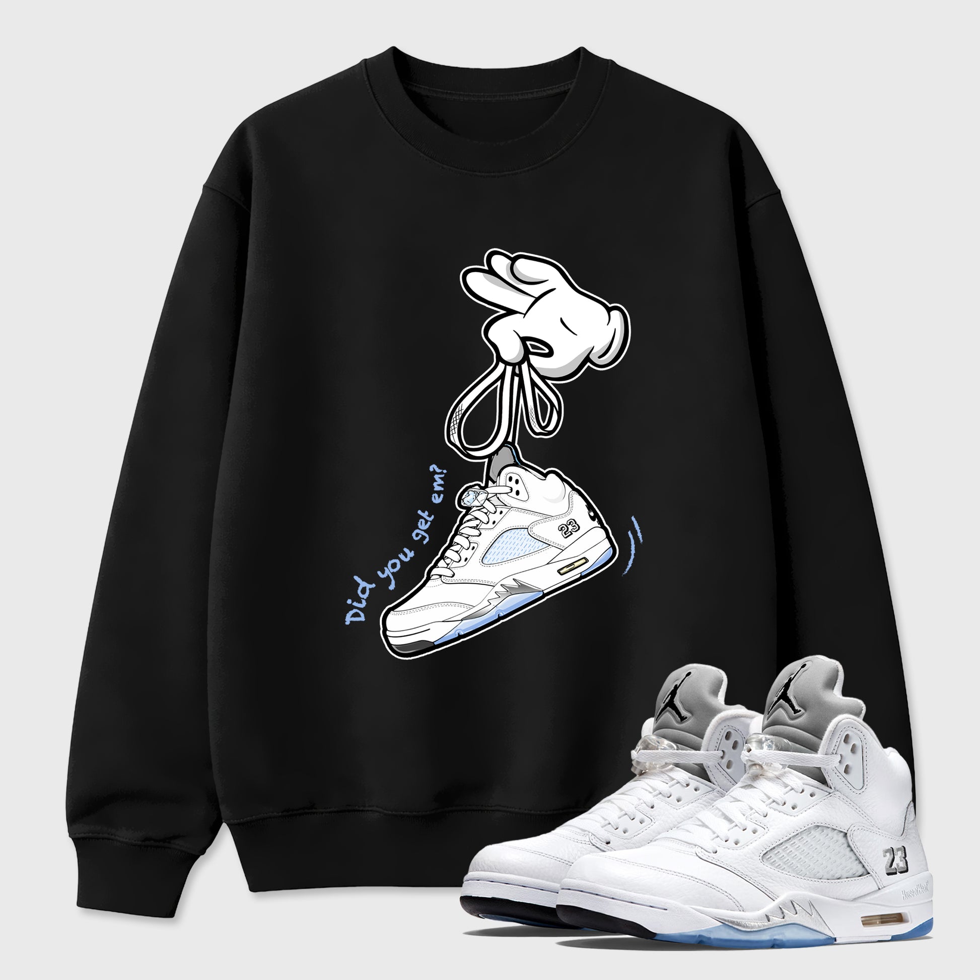 Sneaker match tees – Sneaker Tees To Match Air Jordan 5 White Metallic Shoes – Cartoon Hands Tee Black 1