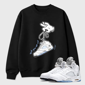 Sneaker match tees – Sneaker Tees To Match Air Jordan 5 White Metallic Shoes – Cartoon Hands Tee Black 1