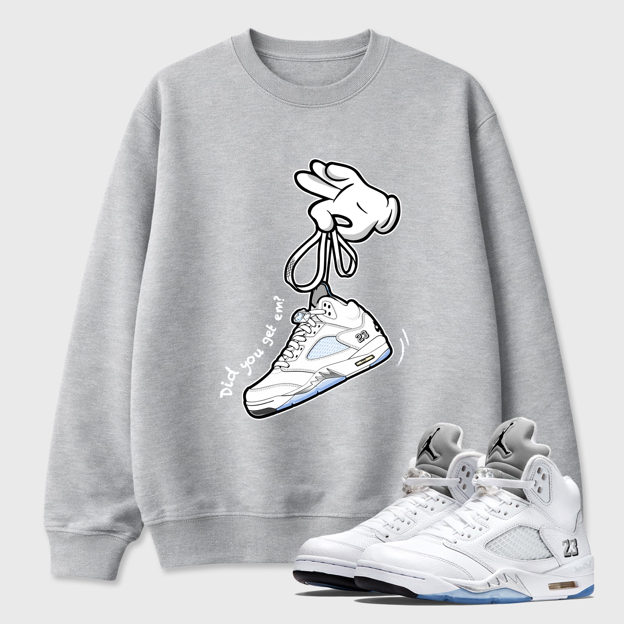 Sneaker match tees – Sneaker Tees To Match Air Jordan 5 White Metallic Shoes – Cartoon Hands Tee Heather Grey 1