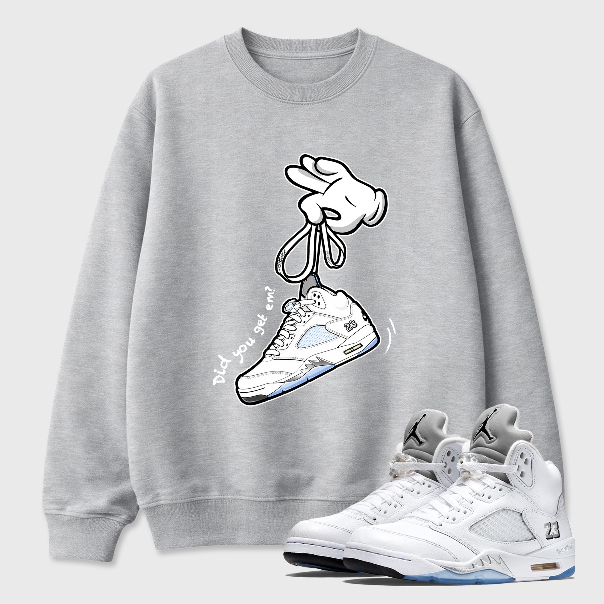 Sneaker match tees – Sneaker Tees To Match Air Jordan 5 White Metallic Shoes – Cartoon Hands Tee Heather Grey 1