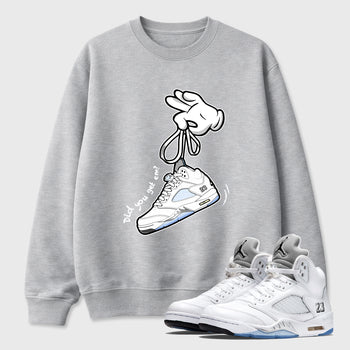 Sneaker match tees – Sneaker Tees To Match Air Jordan 5 White Metallic Shoes – Cartoon Hands Tee Heather Grey 1