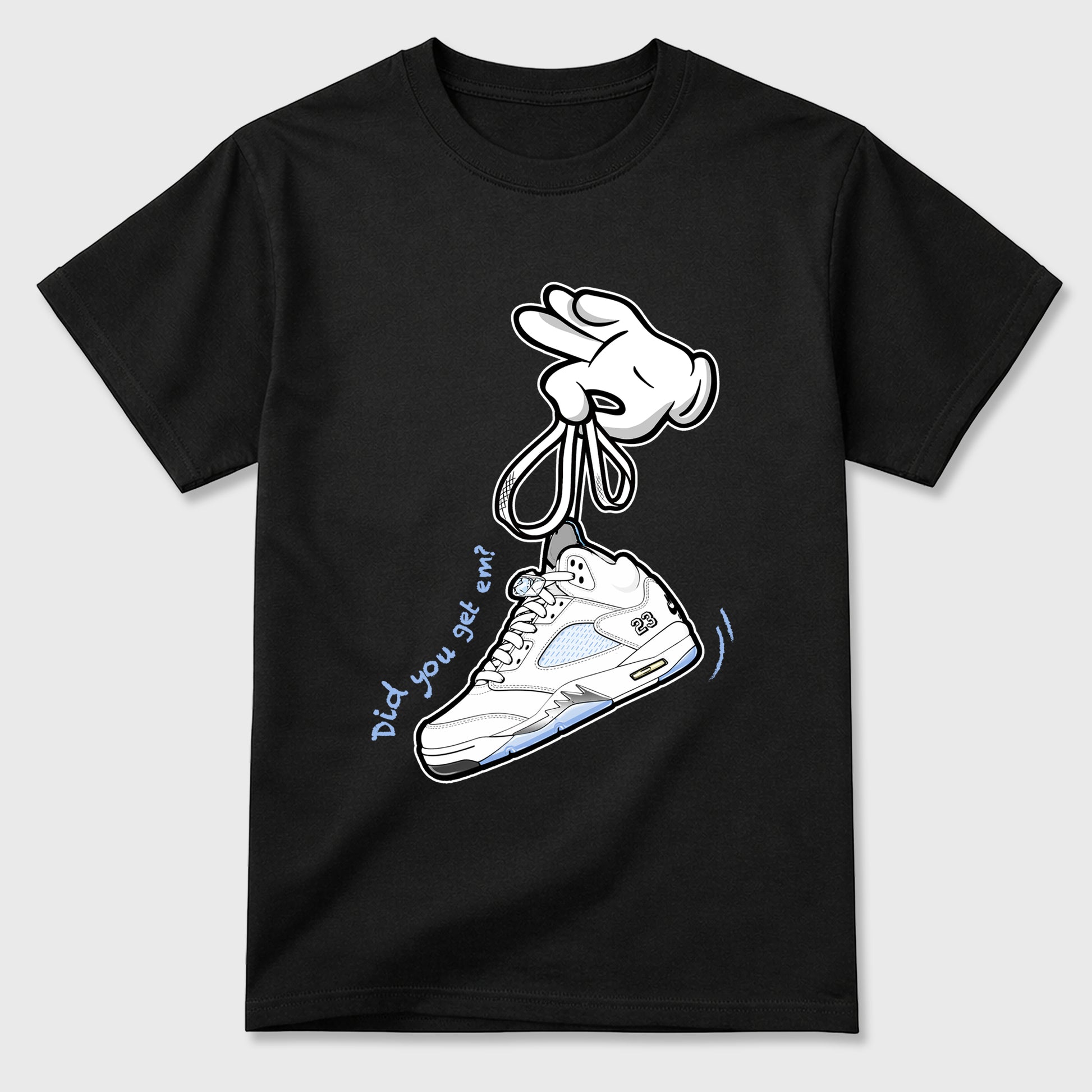 Sneaker match tees – Sneaker Tees To Match Air Jordan 5 White Metallic Shoes – Cartoon Hands Tee Black 2