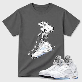 Sneaker match tees – Sneaker Tees To Match Air Jordan 5 White Metallic Shoes – Cartoon Hands Tee Cool Grey 1