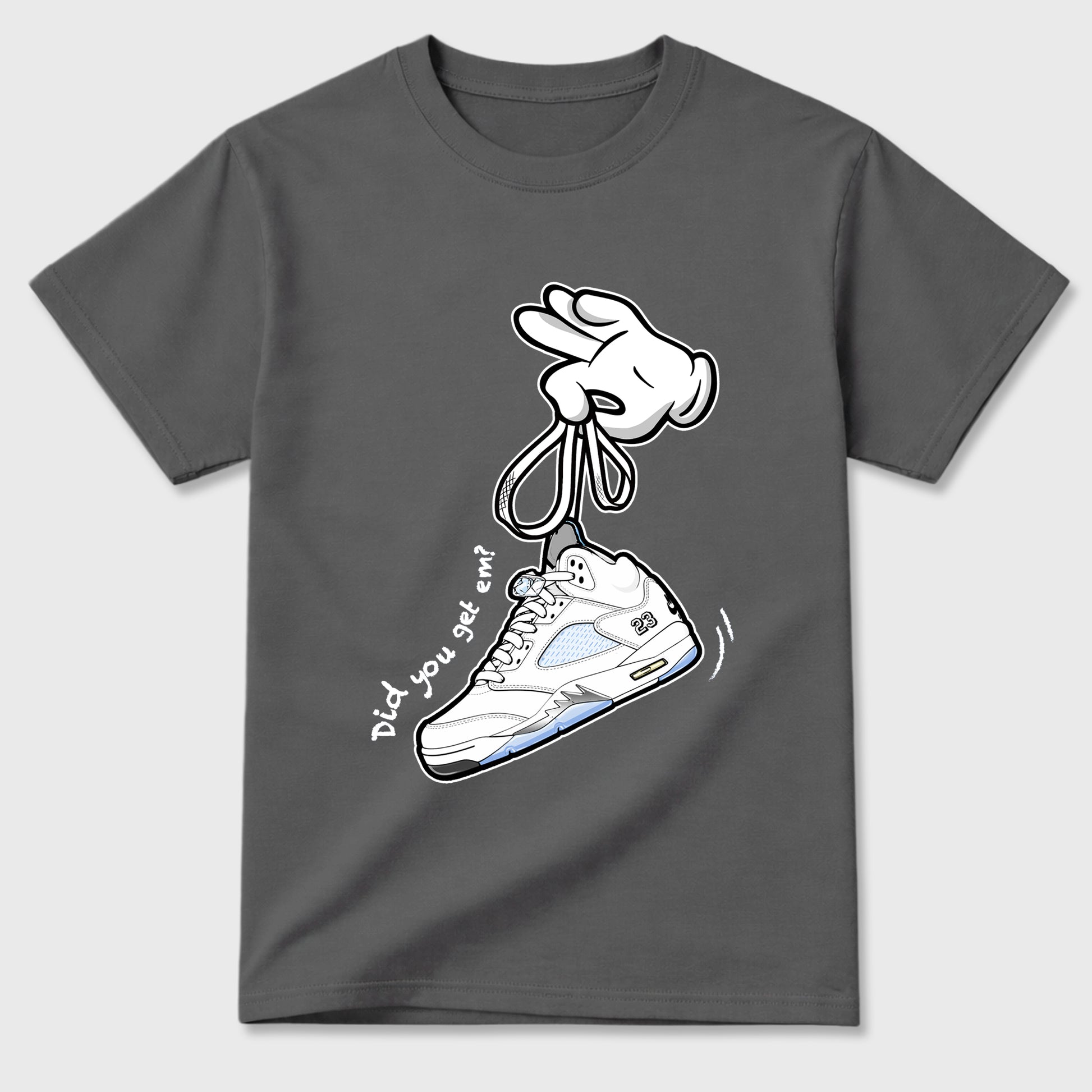 Sneaker match tees – Sneaker Tees To Match Air Jordan 5 White Metallic Shoes – Cartoon Hands Tee Cool Grey 2