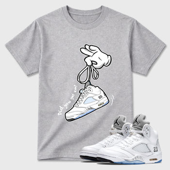 Sneaker match tees – Sneaker Tees To Match Air Jordan 5 White Metallic Shoes – Cartoon Hands Tee Heather Grey 1