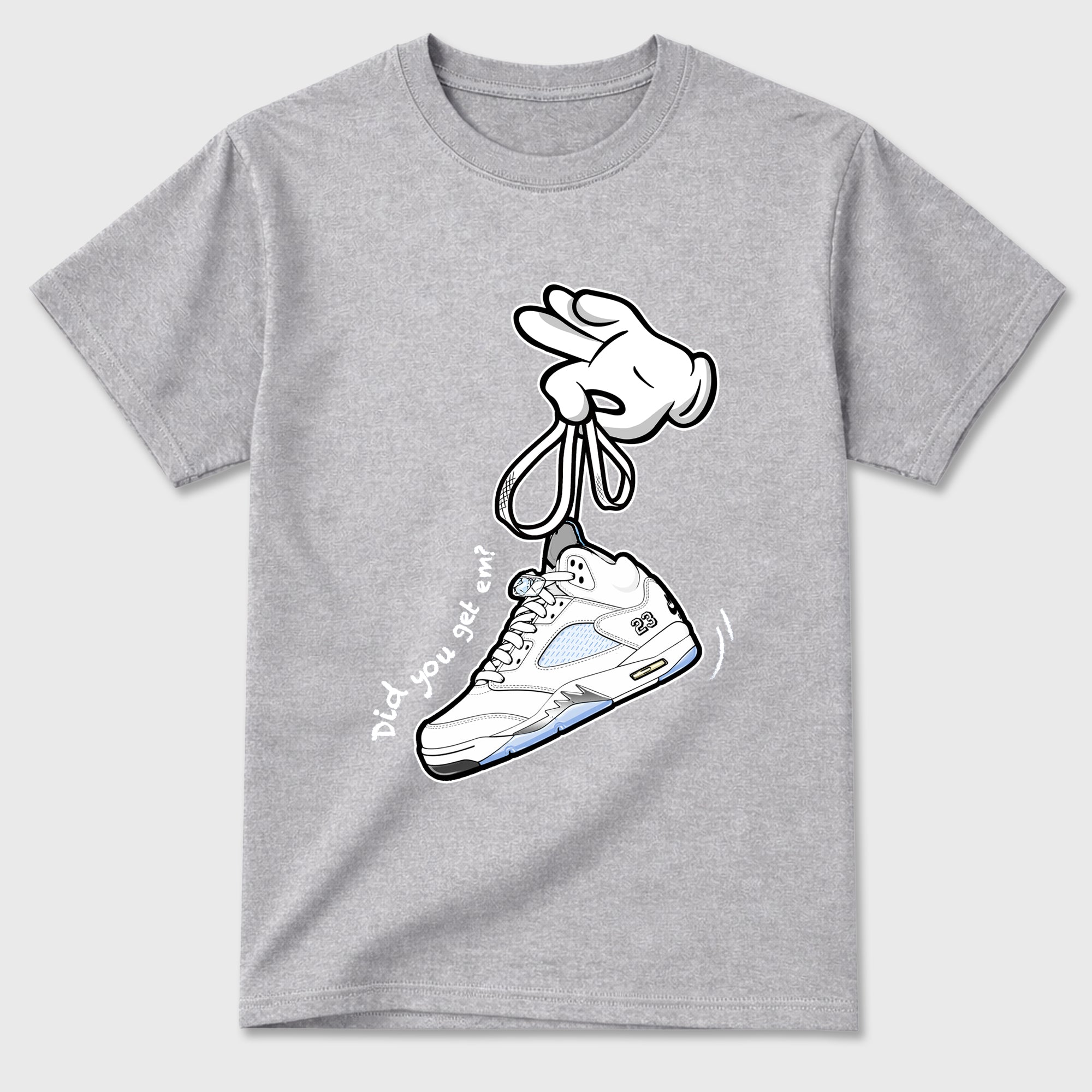 Sneaker match tees – Sneaker Tees To Match Air Jordan 5 White Metallic Shoes – Cartoon Hands Tee Heather Grey 2
