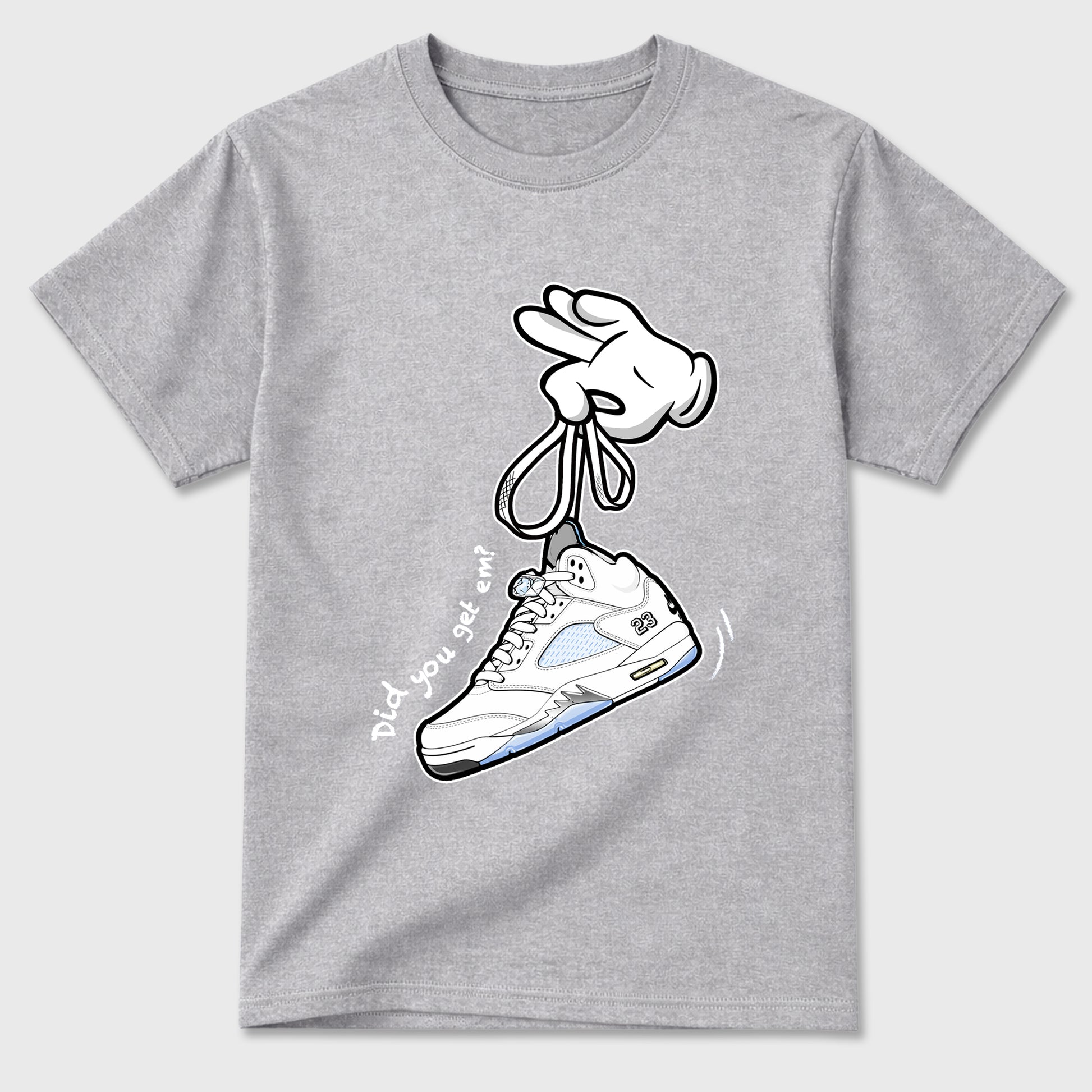 Sneaker match tees – Sneaker Tees To Match Air Jordan 5 White Metallic Shoes – Cartoon Hands Tee Heather Grey 2