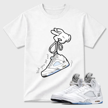 Sneaker match tees – Sneaker Tees To Match Air Jordan 5 White Metallic Shoes – Cartoon Hands Tee White 1