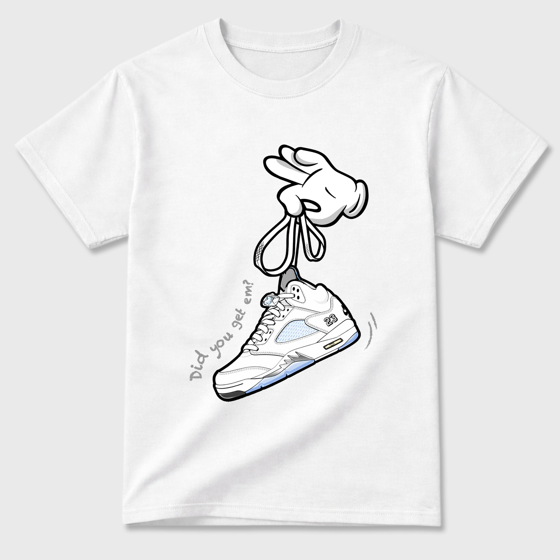 Sneaker match tees – Sneaker Tees To Match Air Jordan 5 White Metallic Shoes – Cartoon Hands Tee White 2