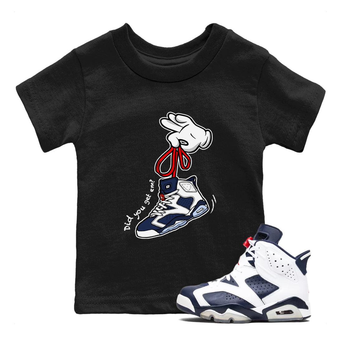 6s White And Midnight Navy shirts to match jordans Cartoon Hands sneaker match tees Air Jordan 6 White And Midnight Navy SNRT Sneaker Tees streetwear brand Baby and Youth Black 1 cotton tee