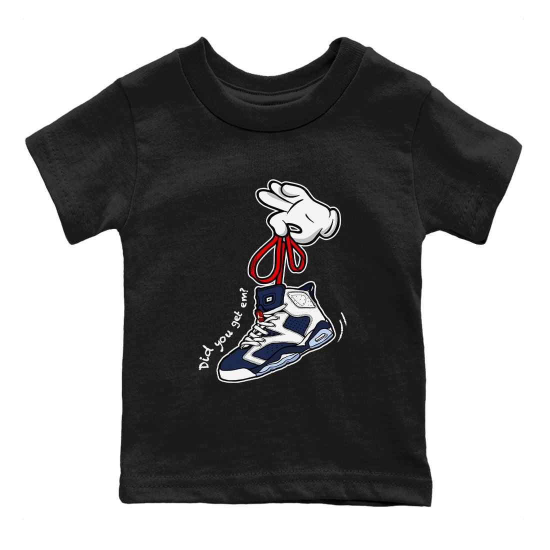 6s White And Midnight Navy shirts to match jordans Cartoon Hands sneaker match tees Air Jordan 6 White And Midnight Navy SNRT Sneaker Tees streetwear brand Baby and Youth Black 2 cotton tee