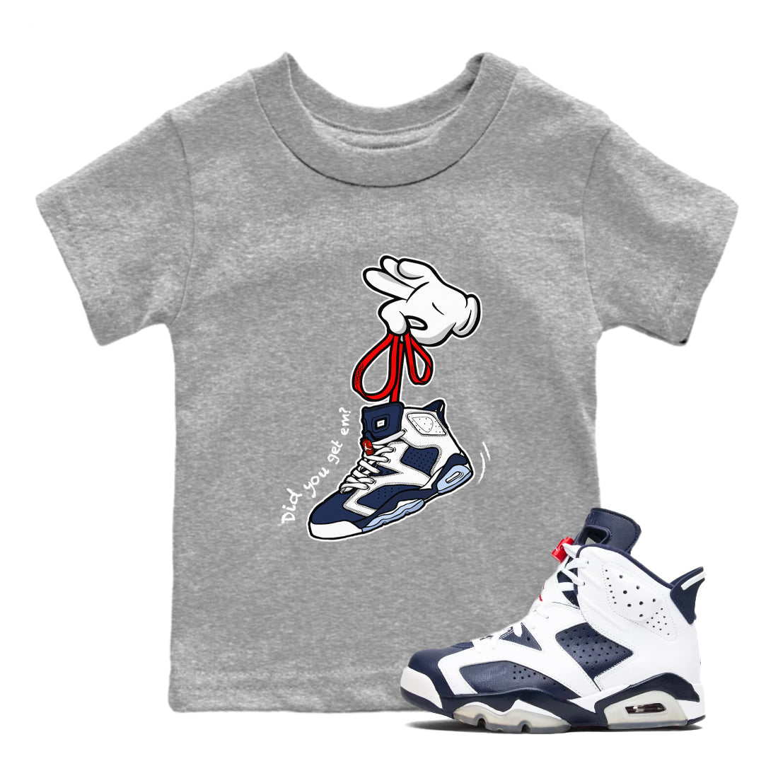 6s White And Midnight Navy shirts to match jordans Cartoon Hands sneaker match tees Air Jordan 6 White And Midnight Navy SNRT Sneaker Tees streetwear brand Baby and Youth Heather Grey 1 cotton tee