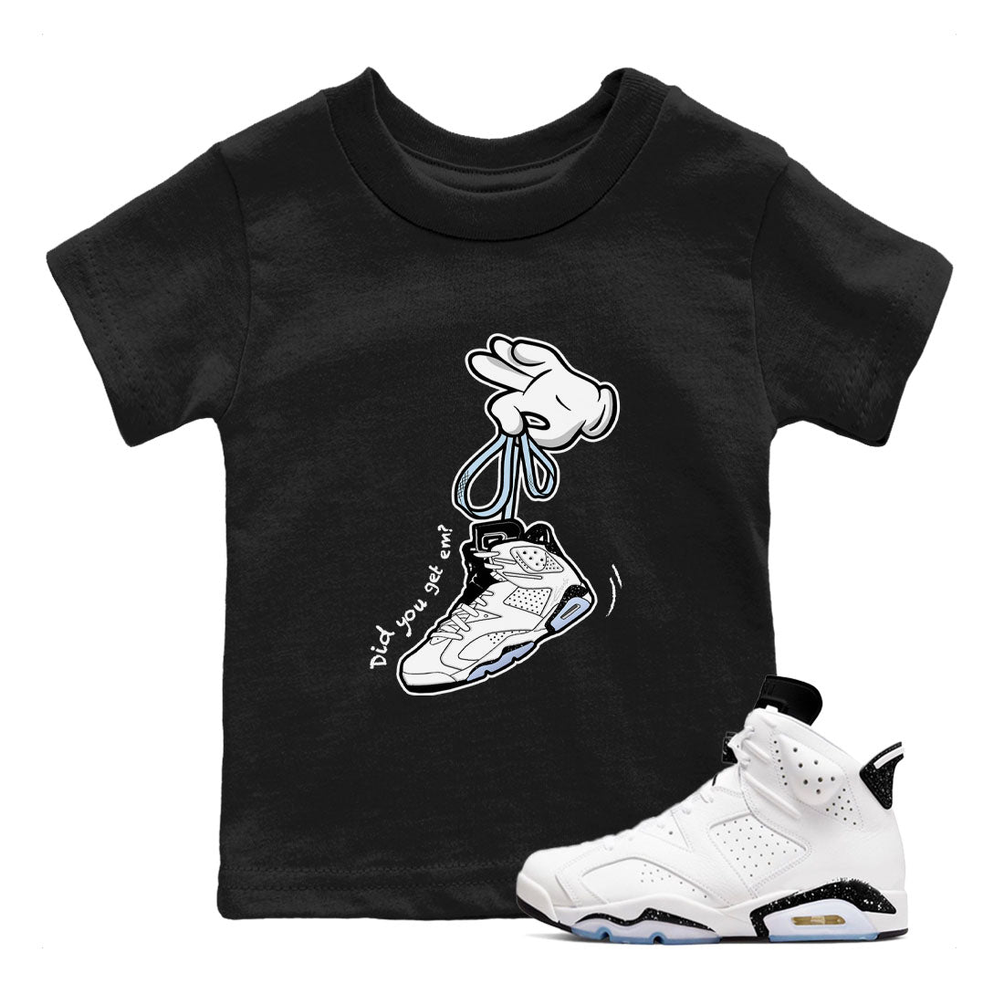 AJ6 White Black shirts to match jordans Cartoon Hands sneaker match tees Air Jordan 6 White Black SNRT Sneaker Tees streetwear brand Baby and Youth Black 1 cotton tee
