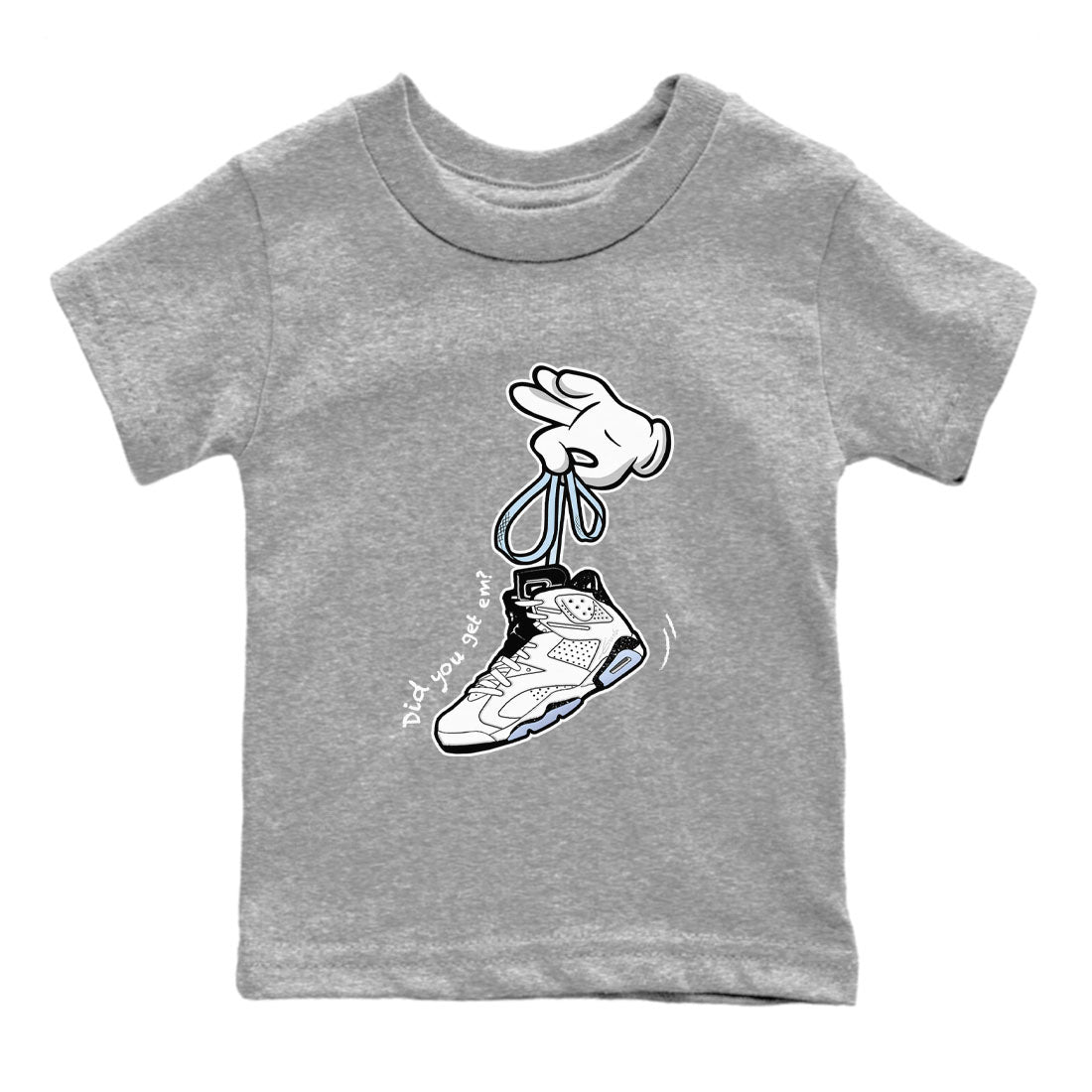 AJ6 White Black shirts to match jordans Cartoon Hands sneaker match tees Air Jordan 6 White Black SNRT Sneaker Tees streetwear brand Baby and Youth Heather Grey 2 cotton tee