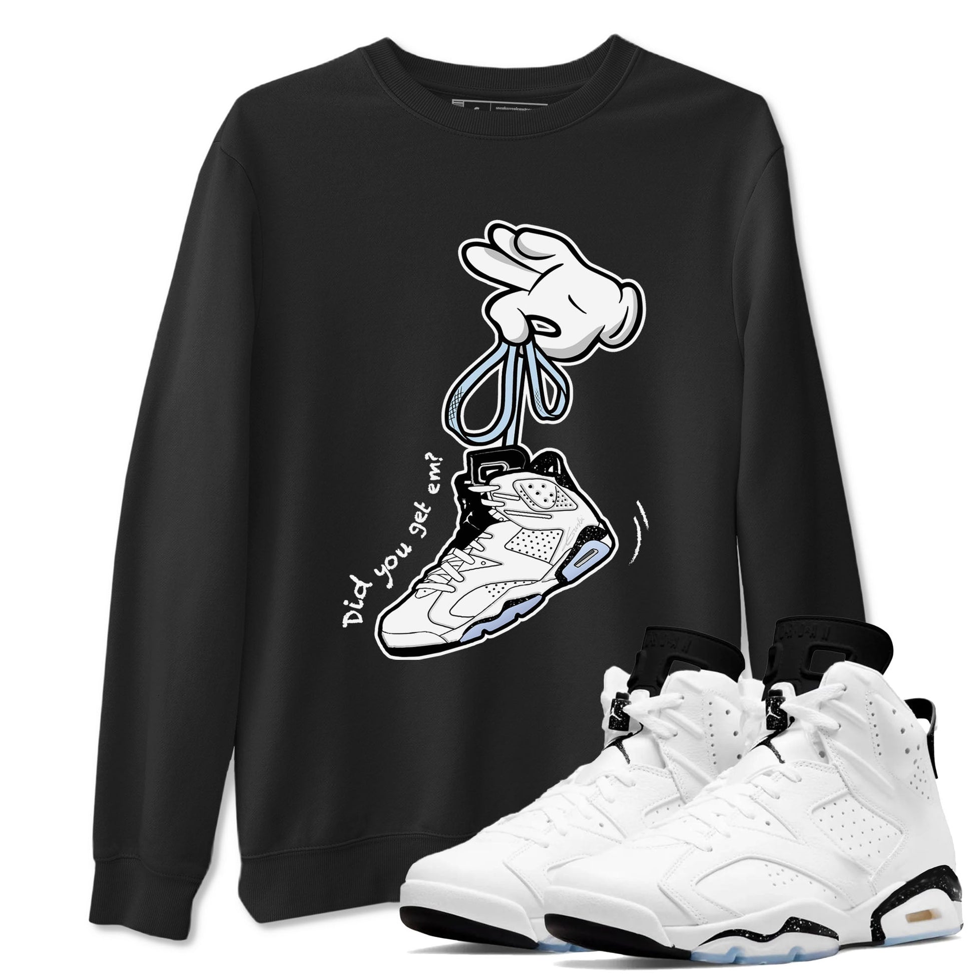 AJ6 White Black shirts to match jordans Cartoon Hands sneaker match tees Air Jordan 6 White Black SNRT Sneaker Tees streetwear brand Black 1 unisex cotton tee