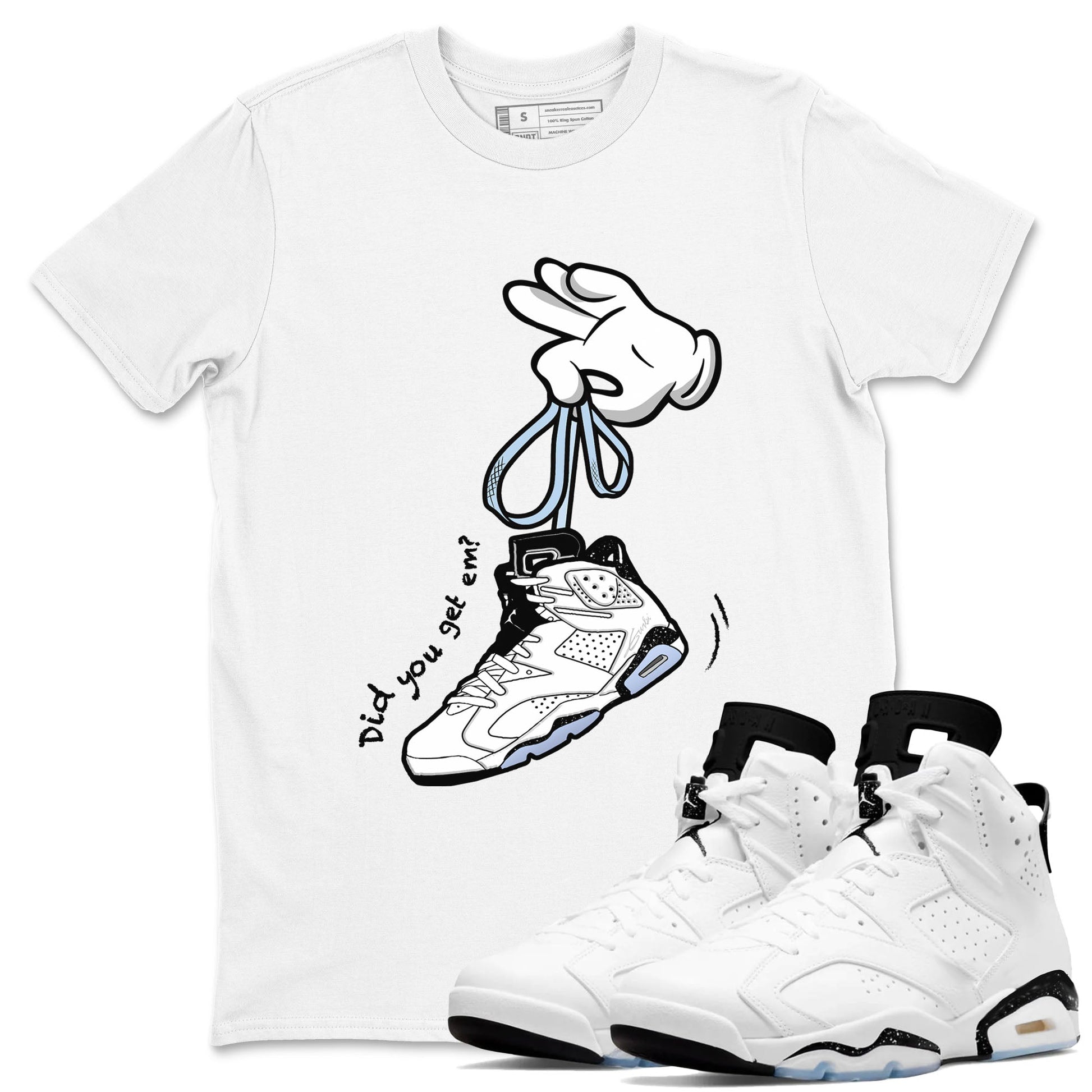 AJ6 White Black shirts to match jordans Cartoon Hands sneaker match tees Air Jordan 6 White Black SNRT Sneaker Tees streetwear brand White 1 unisex cotton tee