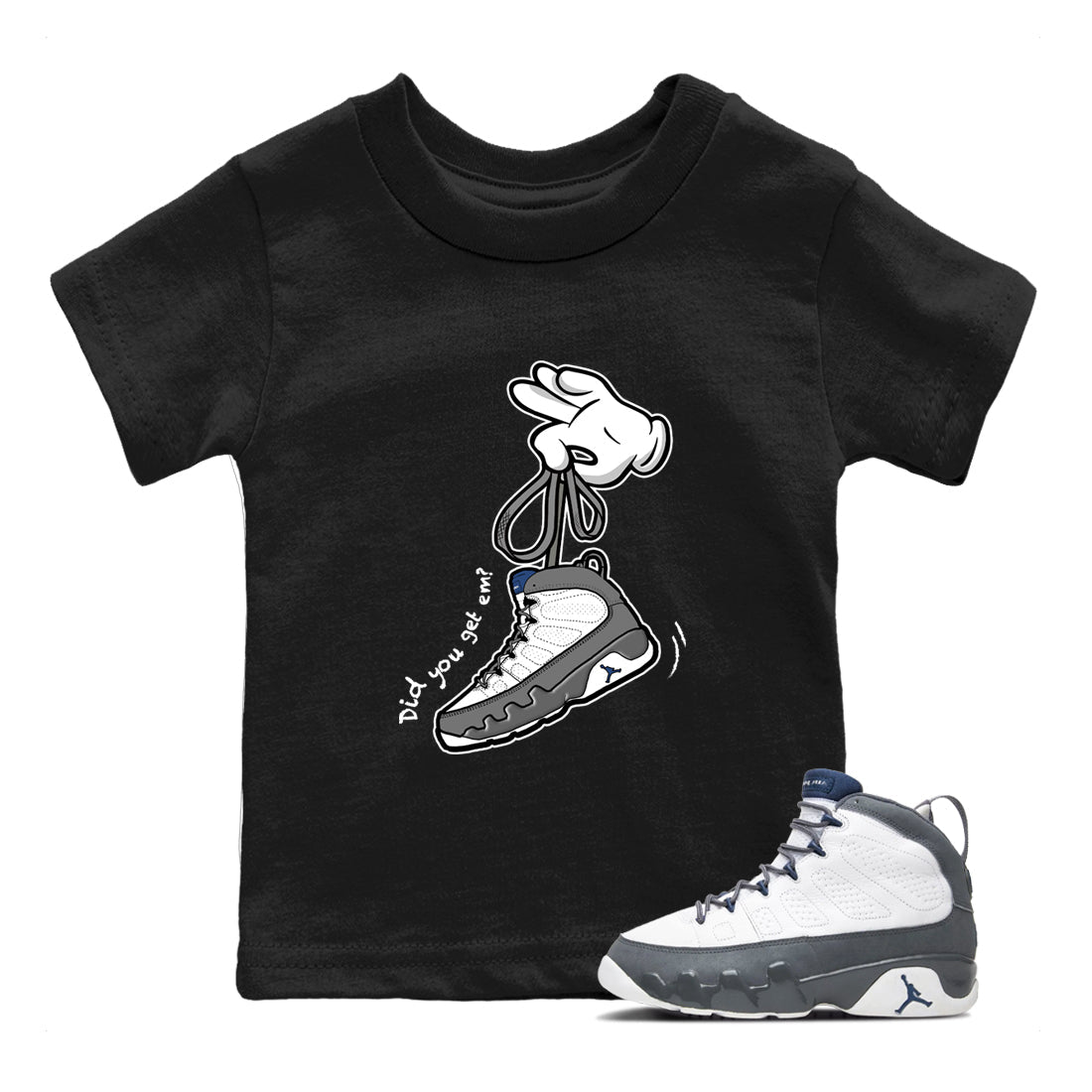 Sneaker match tees – Sneaker Tees To Match Air Jordan 9 Flint Grey Shoes – Cartoon Hands Kids T-Shirt Black 1