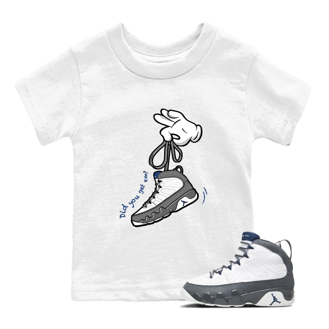Sneaker match tees – Sneaker Tees To Match Air Jordan 9 Flint Grey Shoes – Cartoon Hands Kids T-Shirt White 1