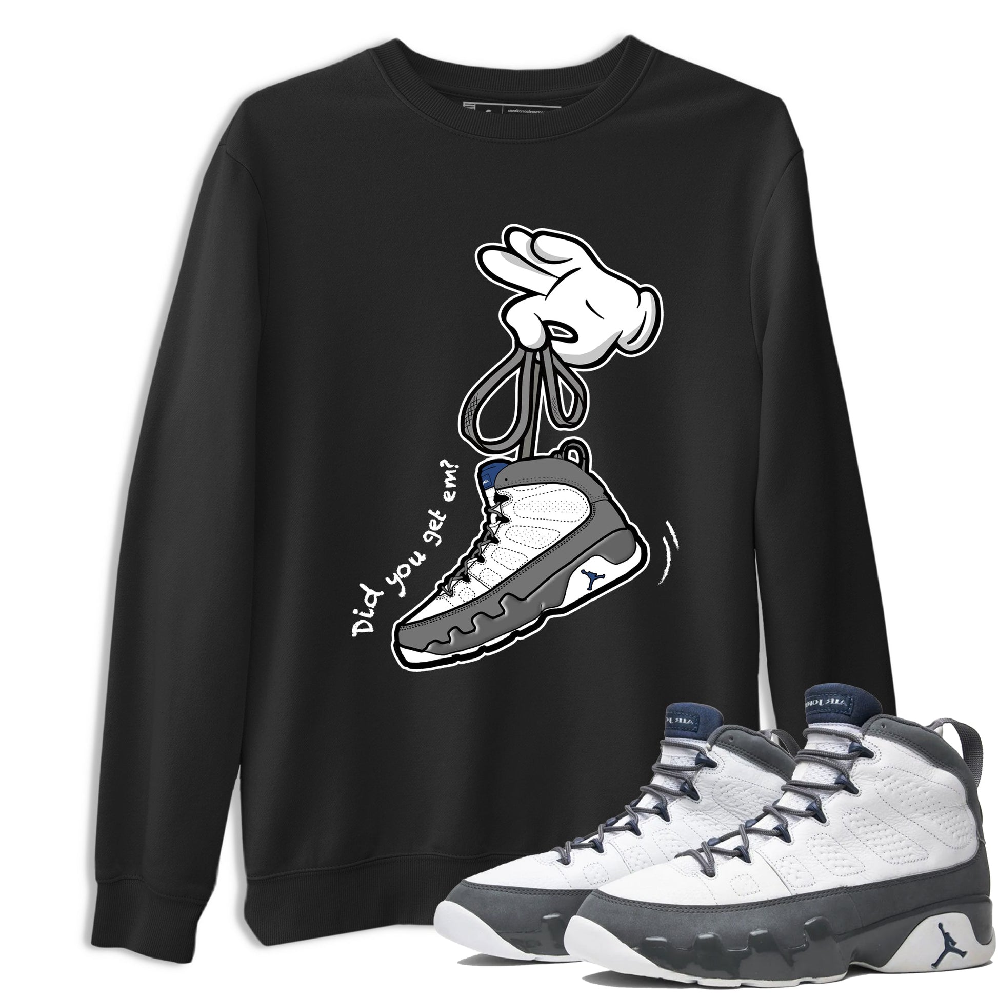 Sneaker match tees – Sneaker Tees To Match Air Jordan 9 Flint Grey Shoes – Cartoon Hands Tee Black 1