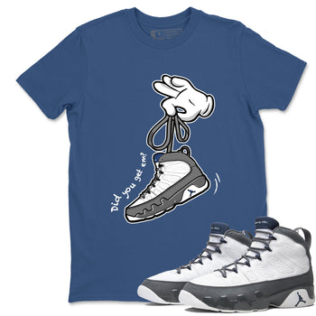Sneaker match tees – Sneaker Tees To Match Air Jordan 9 Flint Grey Shoes – Cartoon Hands Tee Denim Blue 1