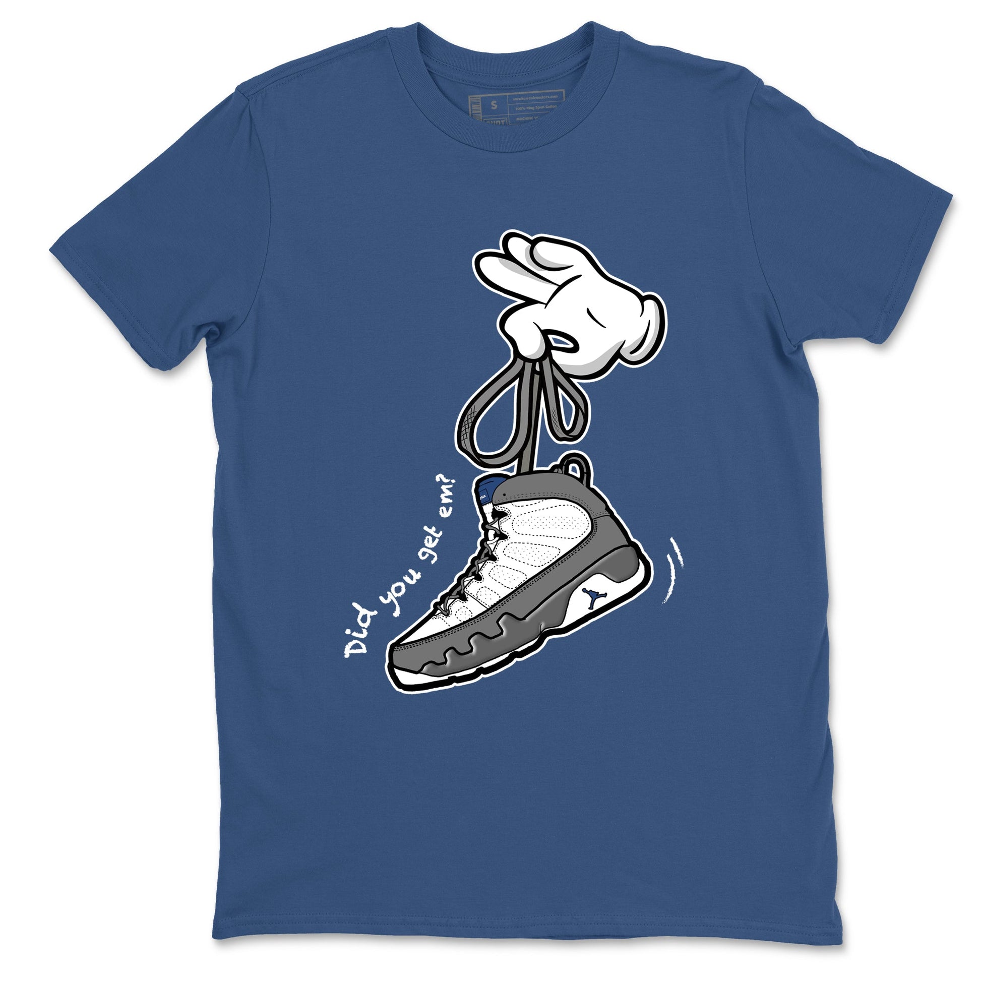 Sneaker match tees – Sneaker Tees To Match Air Jordan 9 Flint Grey Shoes – Cartoon Hands Tee Denim Blue 2