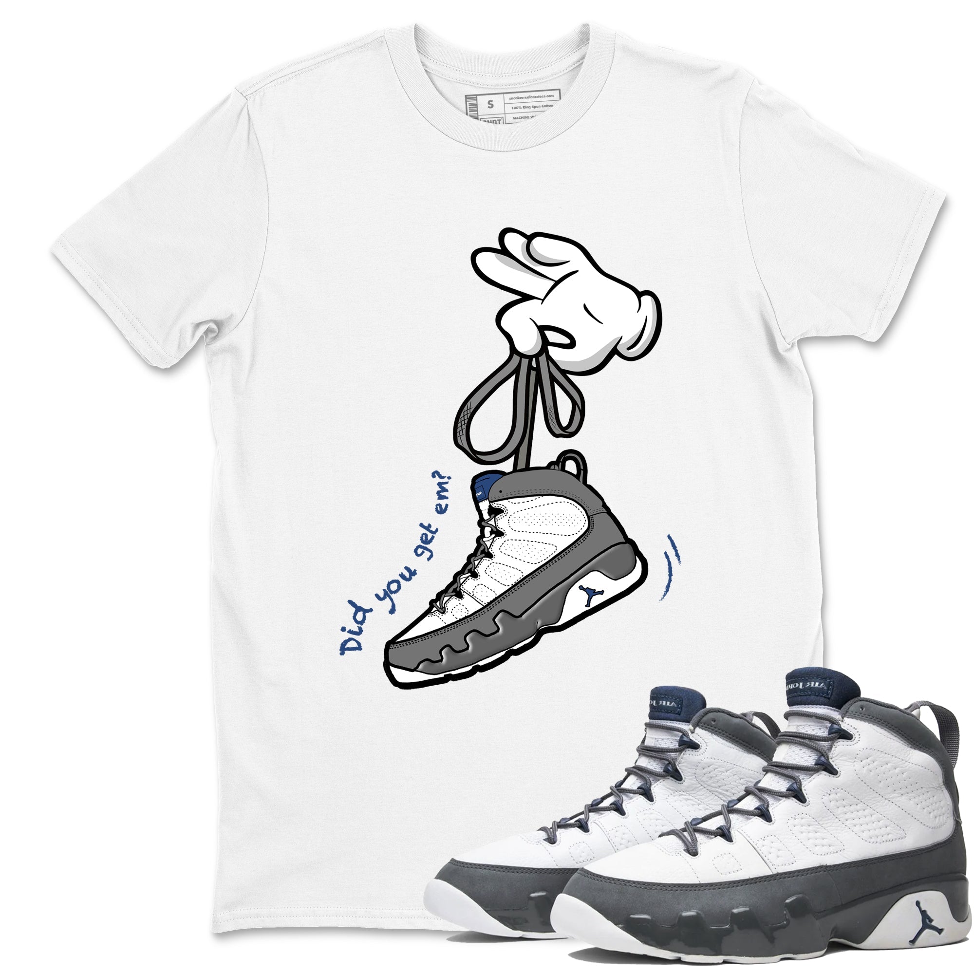 Sneaker match tees – Sneaker Tees To Match Air Jordan 9 Flint Grey Shoes – Cartoon Hands Tee White 1