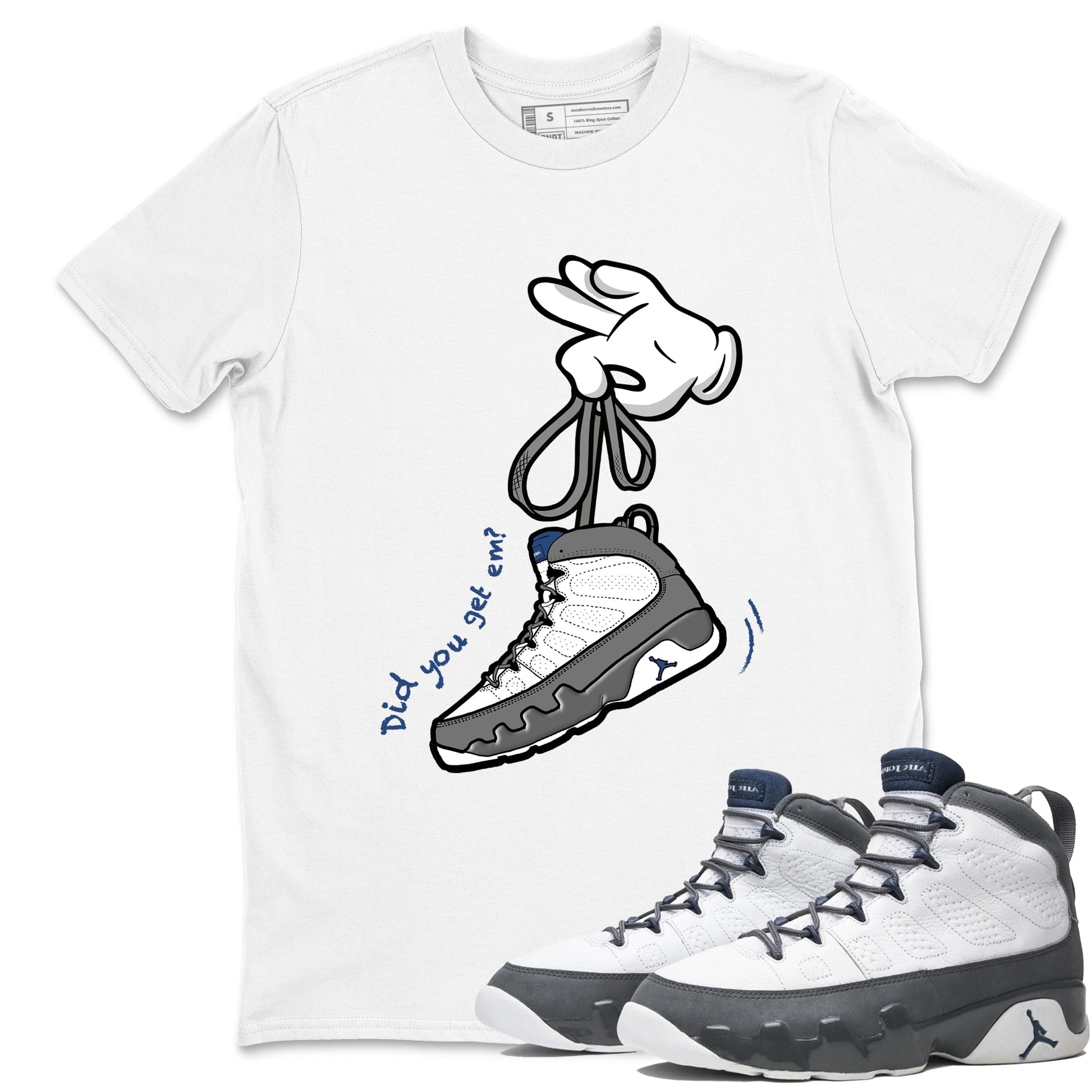 Sneaker match tees – Sneaker Tees To Match Air Jordan 9 Flint Grey Shoes – Cartoon Hands Tee White 1