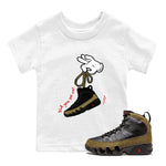 9s Olive shirts to match jordans Cartoon Hands sneaker match tees Air Jordan 9 Olive match shoes to clothes SNRT Sneaker Tees Youth Baby White 1 tee