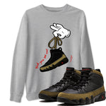 9s Olive shirts to match jordans Cartoon Hands sneaker match tees Air Jordan 9 Olive match shoes to clothes SNRT Sneaker Tees unisex cotton Heather Grey 1 shirts