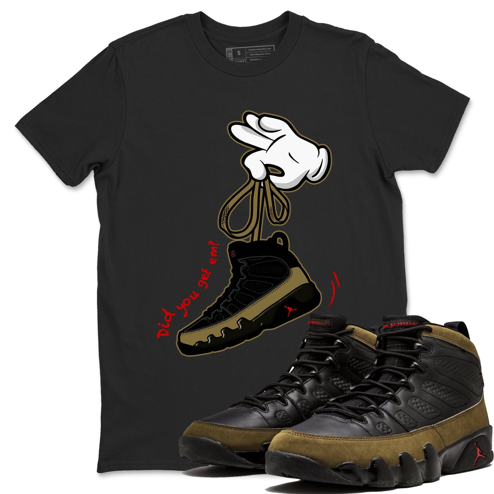 9s Olive shirts to match jordans Cartoon Hands sneaker match tees Air Jordan 9 Olive match shoes to clothes SNRT Sneaker Tees unisex cotton Black 1 shirts