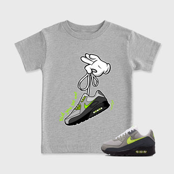 Sneaker match tees – Sneaker Tees To Match Air Max 90 Neon Yellow Shoes – Cartoon Hands Kids T-Shirt Heather Grey 1