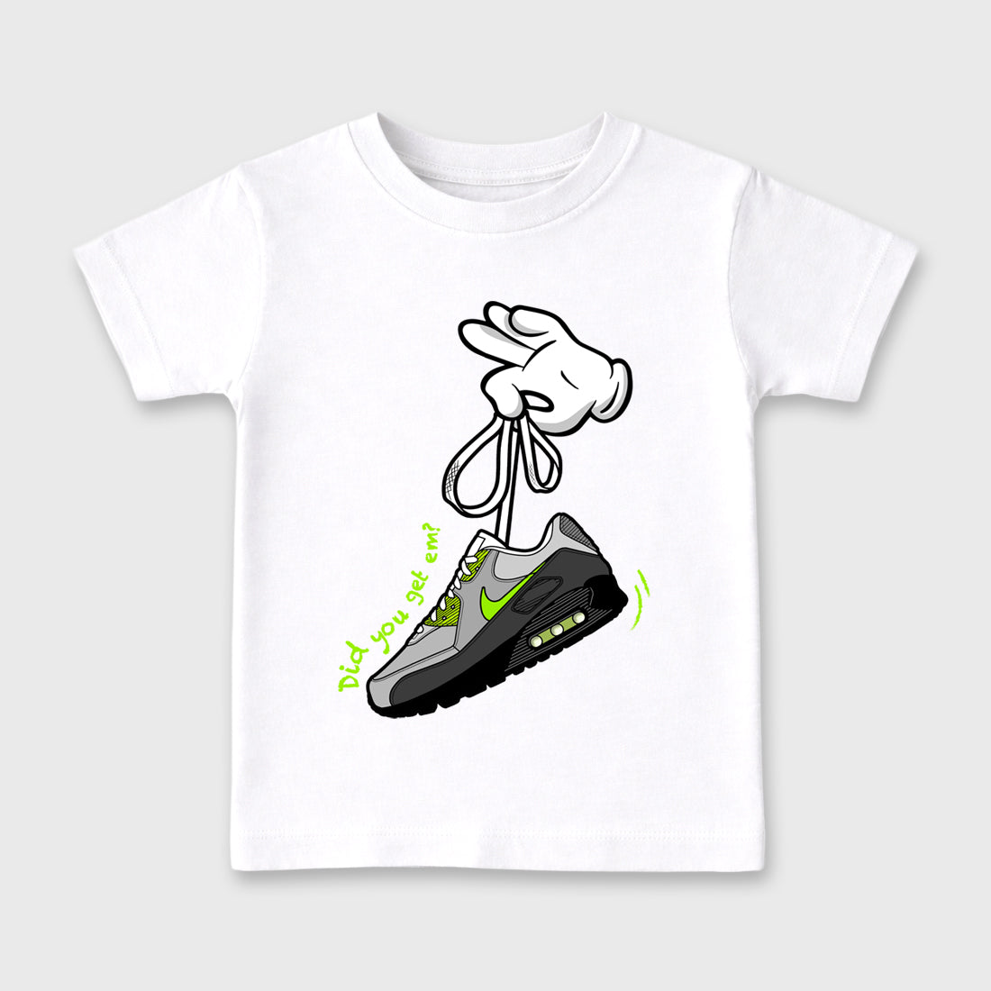 Sneaker match tees – Sneaker Tees To Match Air Max 90 Neon Yellow Shoes – Cartoon Hands Kids T-Shirt White 2
