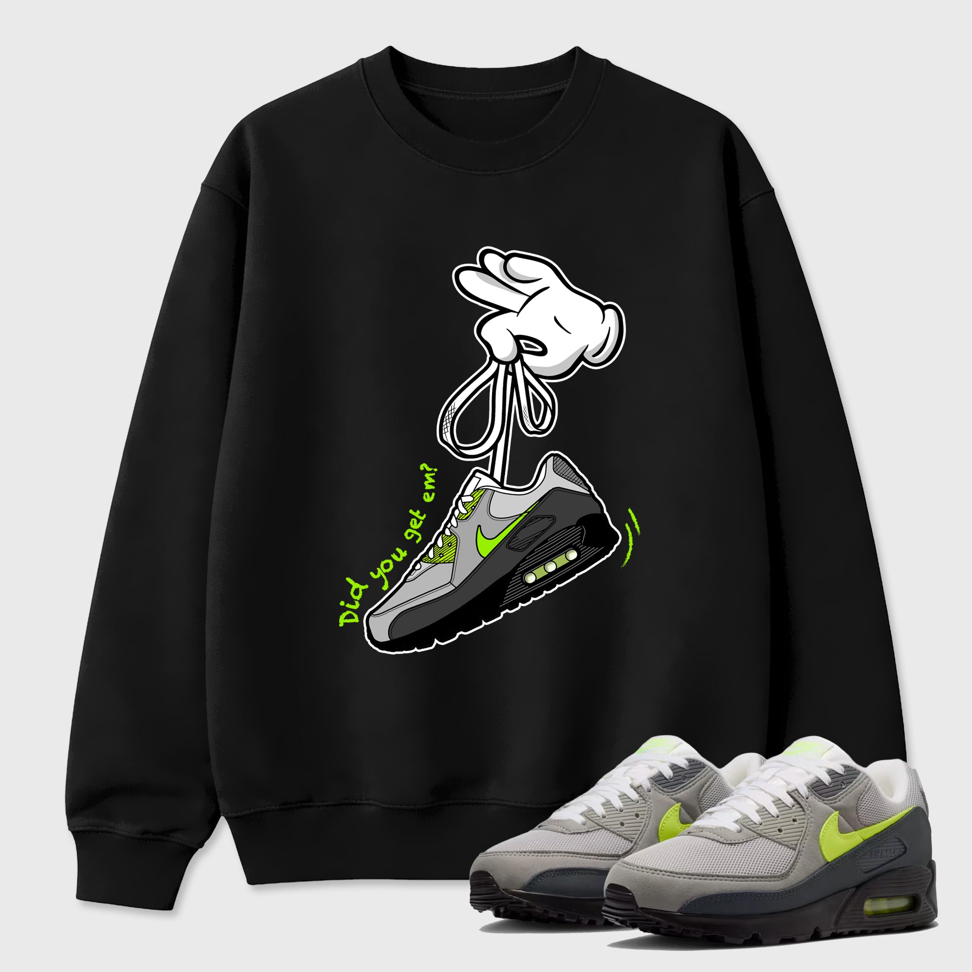 Sneaker match tees – Sneaker Tees To Match Air Max 90 Neon Yellow Shoes – Cartoon Hands Tee Black 1